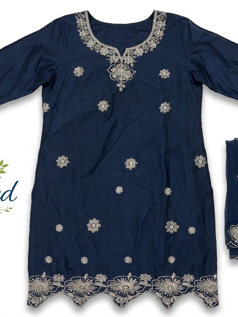 Hand-Embroidered Chanderi Silk Kurta Set