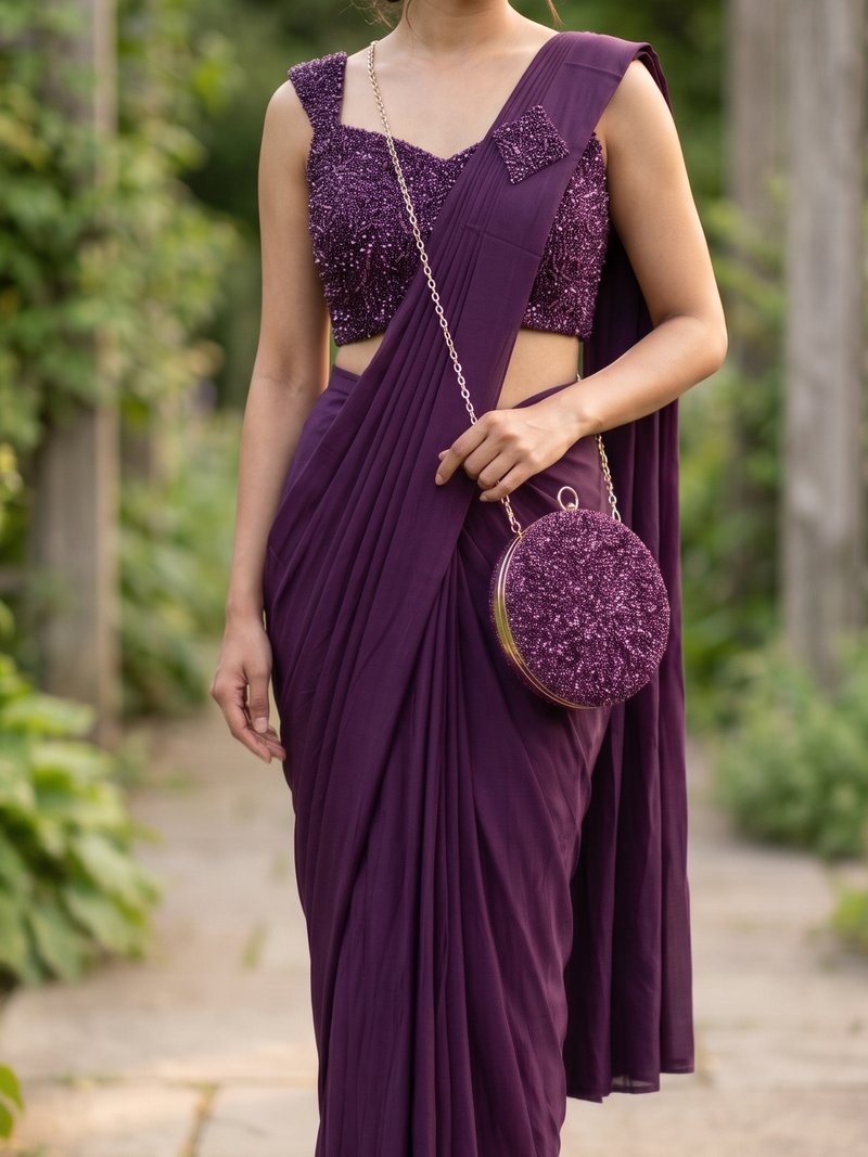 Royal Amethyst Embellished Saree Set