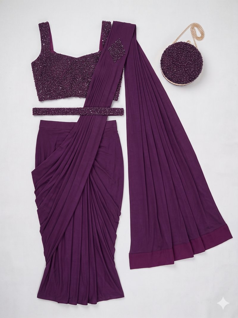 Royal Amethyst Embellished Saree Set